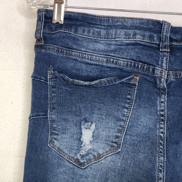 S.O.N.G Curvy Dark Wash Blue High Rise Skinny Ankle Distressed Jeans Jr Sz 13/31 - Picture 13 of 16